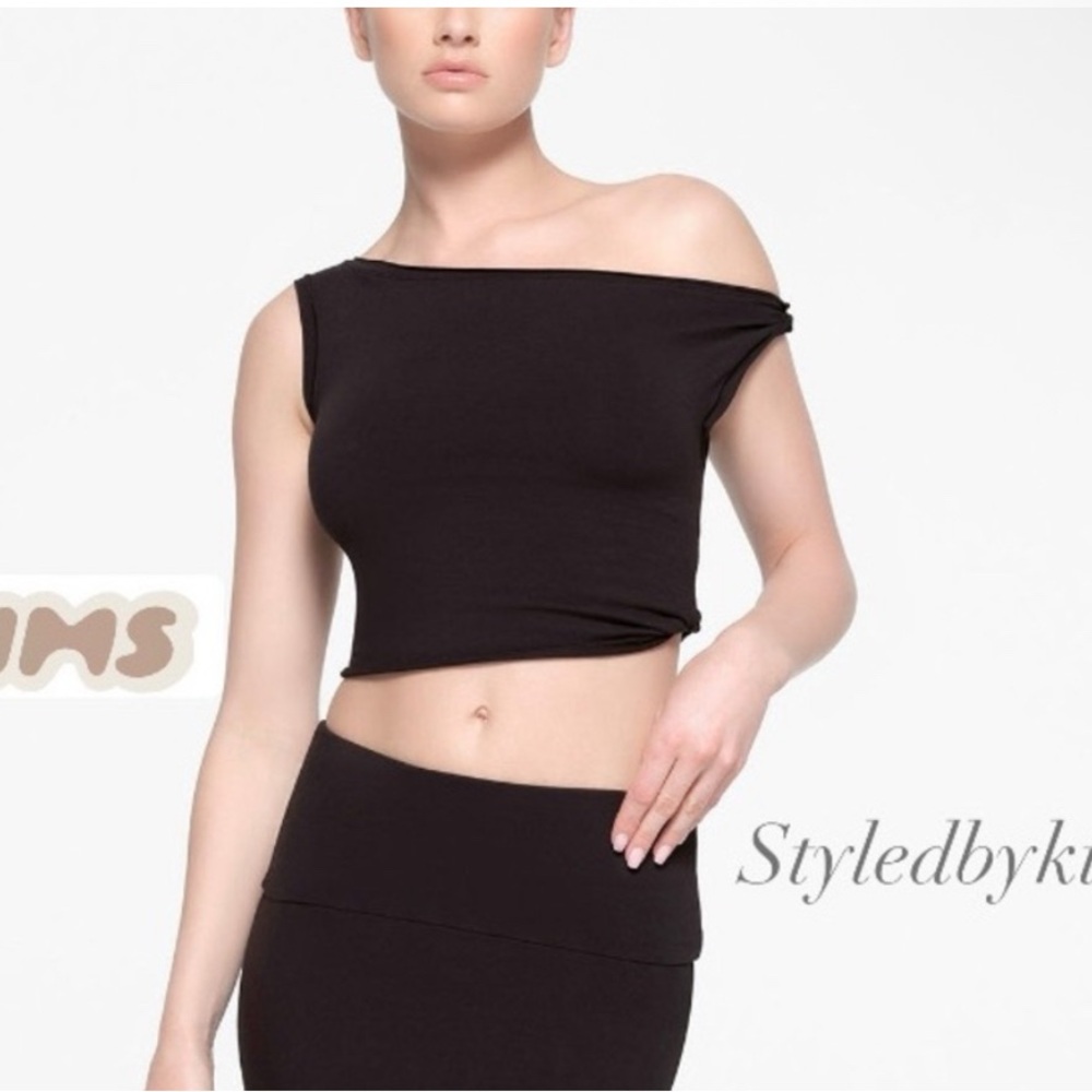SKIMS cotton twist cropped tie top in soot